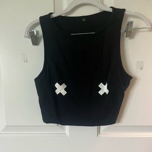 Creatures of XIX Black Crop Top with White Crosses - Size M